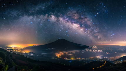 Wall Mural - Stunning night sky with the Milky Way stretching across a starry backdrop. Ideal for nature and astronomy themes.