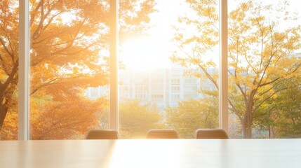 Poster - Cozy Autumn Ambiance Through Sunlit Classroom Windows