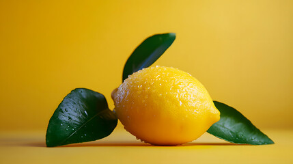 Wall Mural - A fresh lemon with its leaves.