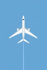Wall Mural - A sleek white airplane outlined against a vivid blue sky, with soft blue contrails trailing behind. 