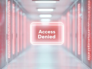Aufkleber - Futuristic Data Center with Holographic Access Denied Icon and Glowing Cables