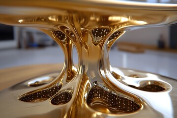 Poster - A close-up of a shiny, golden structure with fluid-like forms and intricate details.