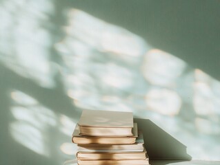 Poster - Serene Shadows with Books Minimalistic Reflections on a Sunlit Wall
