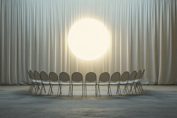 Poster - Surreal Circular Seating Minimalist Gathering Space with Spotlight Illumination