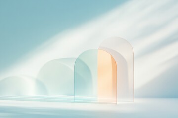 Aufkleber - Ethereal Geometric Abstractions Translucent Forms in Soft Pastels Create a Surreal Minimalist Landscape