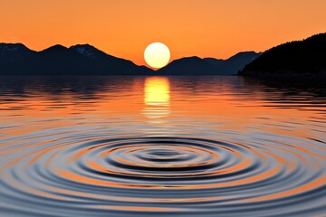 Poster - A clean icon of rippling fjord water under a rising sun, rendered in soft pastel tones