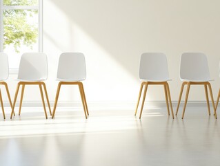 Poster - Minimalistic Lecture Hall with Sunlit Chairs Modern and Serene Educational Space