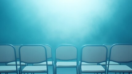 Poster - Minimalist Cinema Empty Chairs in a Dimly Lit Room with Projector Glow