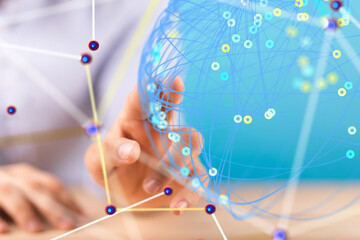 Fototapete - Global network. Blockchain. 3D illustration. Neural networks and artificial intelligence. Abstract
