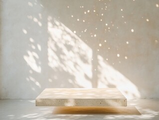 Poster - Ethereal Minimalist Scene with Floating Abstract Table and Soft Lighting