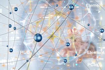 Poster - Global network. Blockchain. 3D illustration. Neural networks and artificial intelligence. Abstract