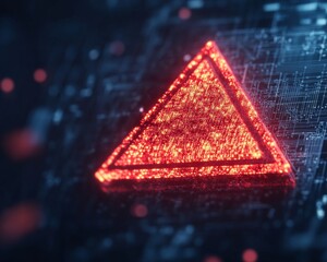 Aufkleber - Glowing Red Warning Icon on Digital Interface Symbol of Cybersecurity Alert