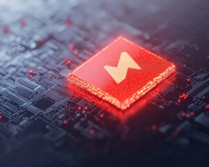 Poster - Glowing Red Alert Icon on Digital Interface Cyber Threat Awareness