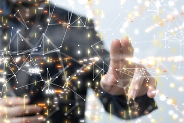 Poster - Neural network 3D illustration. Big data and cybersecurity