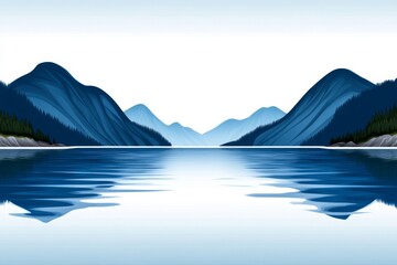 Aufkleber - A flat design of a fjord with clean blue gradients depicting still water and sharp cliff silhouettes