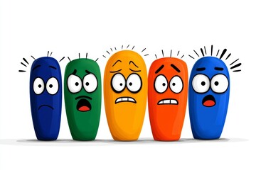 Poster - A flat, infographic-style illustration of a face showing different expressions, labeled with emotions