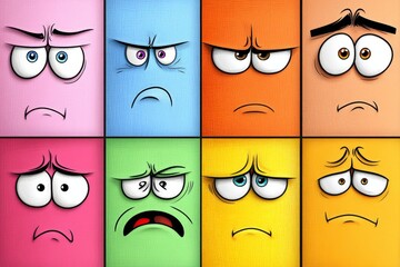 Poster - A flat, infographic-style illustration of a face showing different expressions, labeled with emotions