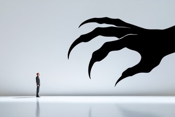 Poster - A minimalist poster showing the shadow of a claw reaching toward a small figure standing under a single light