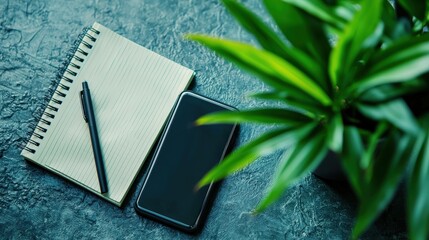 Poster - A digital detox scene featuring a mindfulness book, a notepad, and a turned-off smartphone resting beside a plant