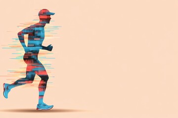 Poster - A simple graphic of a person jogging, represented as abstract shapes in vibrant colors with a focus on motion