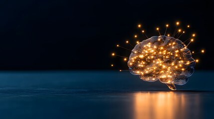 Poster - A glowing brain made of lights symbolizes creativity, intelligence, and innovation against a dark backdrop