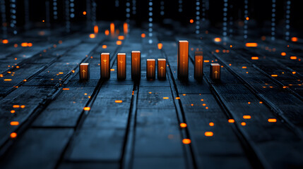 Poster - A visually striking digital representation of data bars on a dark background, showcasing vibrant orange accents against a futuristic grid
