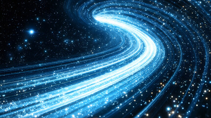Aufkleber - A mesmerizing cosmic swirl of bright blue light trails set against a starry backdrop, evoking a sense of infinite space and movement