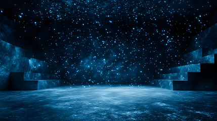 Aufkleber - A serene, starry space with shimmering particles and dark blue tones, enhancing a mystical and expansive atmosphere