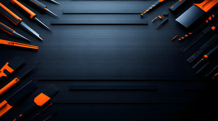 Poster - A visually striking arrangement of various tools on a dark background, featuring vibrant orange accents against a sleek, textured surface