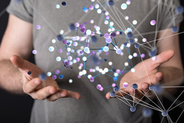 Poster - Global network. Blockchain. 3D illustration. Neural networks and artificial intelligence. Abstract