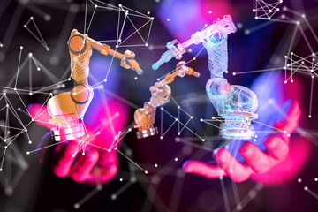 Poster - Neural network 3D illustration. Big data and cybersecurity