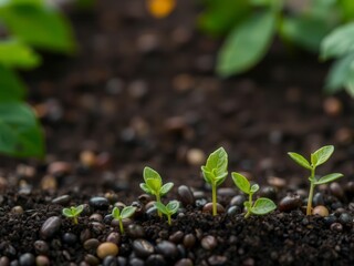 coffee bean seedlings growing in a beautiful green natural background, symbolizing growth and sustai