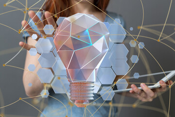 Poster - Neural network 3D illustration. Big data and cybersecurity