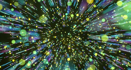 Poster - Neon streams move along curved trajectory on black