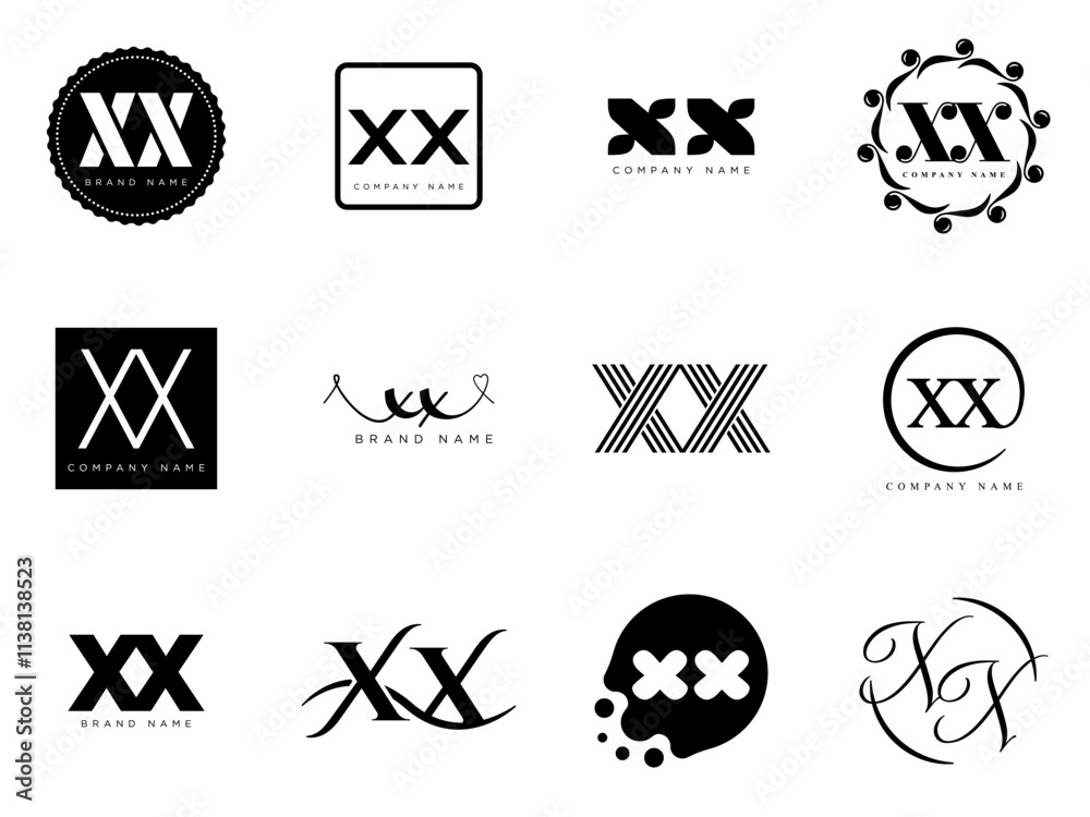 XX logo company template. Letter x and x logotype. Set different ...