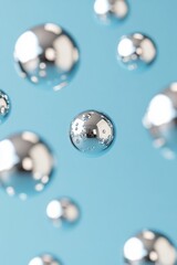 Aufkleber - Futuristic Chrome Spheres on Blue Background – Seamless Reflective Design