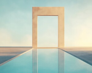 Canvas Print - Surreal Open Portal Minimalist Architectural Art with Reflective Water in Timeless Ambience