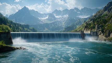 Poster - A beautiful mountain range with a large waterfall
