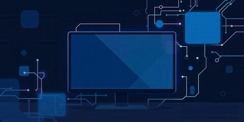 Poster - Computer screen displaying abstract geometric shapes and digital data, concept, template, technology
