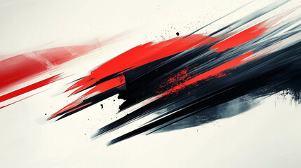 Aufkleber - Dynamic Digital Ink Painting with Red and Black Brush Strokes, Motion Blur, and Speed Lines Against a Light Gray Background. Minimalist Japanese Calligraphy Inspired Design.