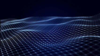 Fototapete - Abstract blue futuristic background. Technological wave of information data flow. 3D rendering.