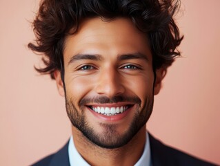 Confident businessman with a suit and a smile in a studio background, He looking at the camera