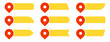 © Anastasiia - Collection of red and yellow pin text tag icons. Map pin, pointer location with space for text vector set