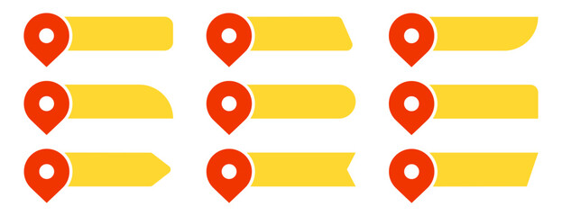 Leinwandbilder - Collection of red and yellow pin text tag icons. Map pin, pointer location with space for text vector set
