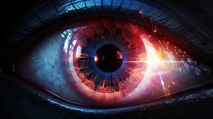 A photo of an eye with laser beam path