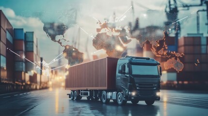 Wall Mural - logistics international delivery concept, world map with logistic network distribution on background
