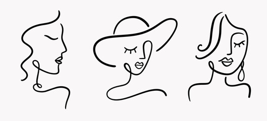 Wall Mural - abstract one line drawing woman face portrait logo