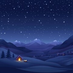 Wall Mural - Peaceful Night in Snowy Mountain Village