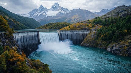 Poster - A waterfall is flowing into a large body of water