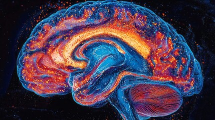 Poster - A brain with orange and blue colors